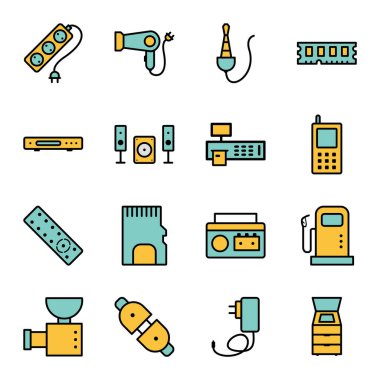 Beyaz Arkaplanda İzole Edilmiş 16 Elektronik Aygıt Simgesi...