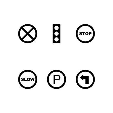 Beyaz arkaplanda 6 adet yol simgesi izole edildi...