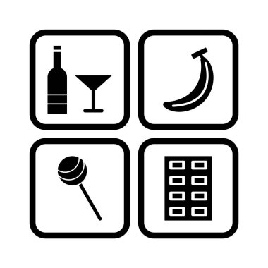 Beyaz Arkaplanda İzole Edilmiş 4 Gıda Simgesi...