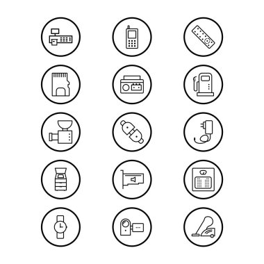 Beyaz Arkaplan Vektörü İzole Edilmiş Elementler üzerinde 15 elektronik aygıt seti...