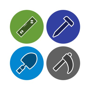 Beyaz arkaplanda 4 set inşaat simgesi izole edildi...