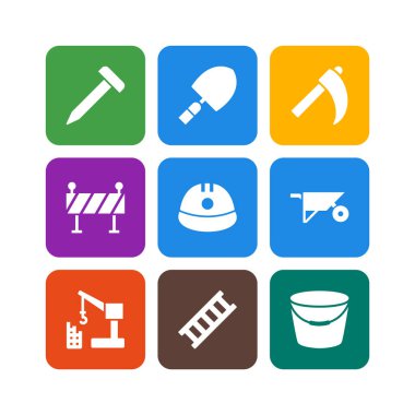 Beyaz Arkaplan Vektörü İzole Edilmiş Elementler üzerine 9 yapı simgesi seti...