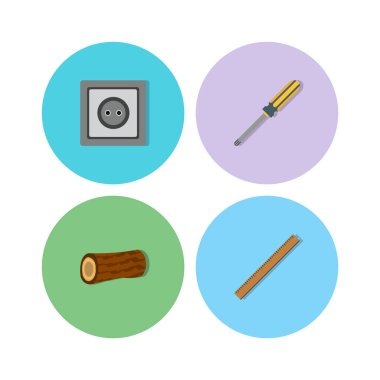 Beyaz arkaplanda 4 set inşaat simgesi izole edildi...