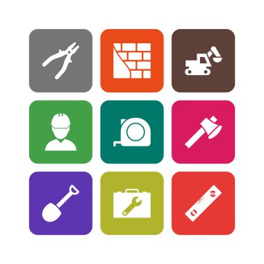 Beyaz Arkaplan Vektörü İzole Edilmiş Elementler üzerine 9 yapı simgesi seti...