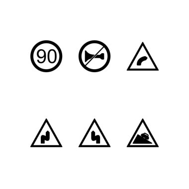 Beyaz arkaplanda 6 adet yol simgesi izole edildi...