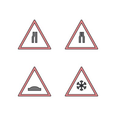 Beyaz arkaplanda 4 Yol İşareti simgesi izole edildi...