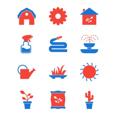 Beyaz arkaplanda 12 adet bahçe simgesi izole edildi...