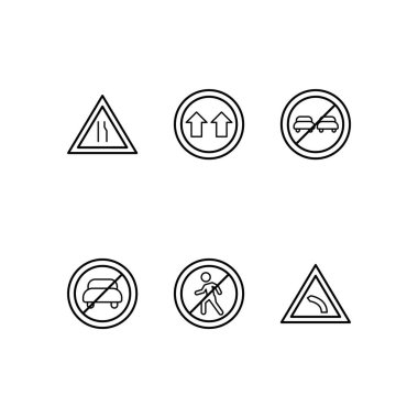 Beyaz arkaplanda 6 adet yol simgesi izole edildi...
