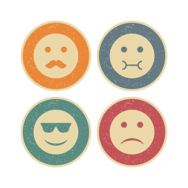 Beyaz arkaplanda 4 tane emoji simgesi izole edildi...