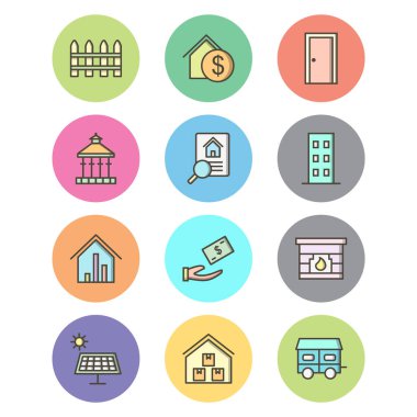 Beyaz Arkaplanda İzole Edilmiş 12 Emlak Simgesi...