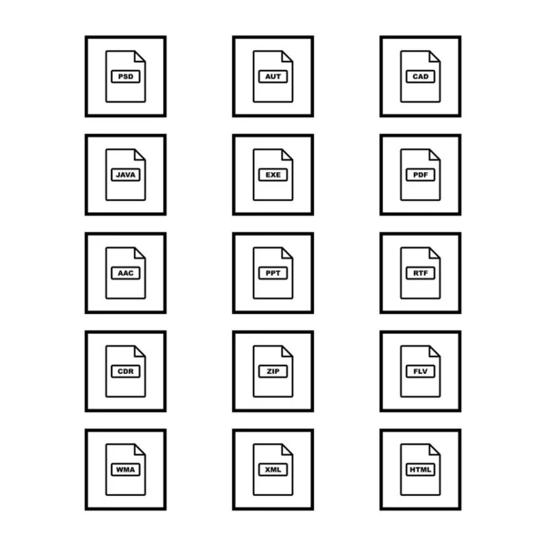 Formati File Icons Sheet Isolato Sfondo Bianco — Vettoriale Stock