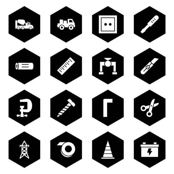 Construction Icons Sheet Isolated White Background — Stock Vector