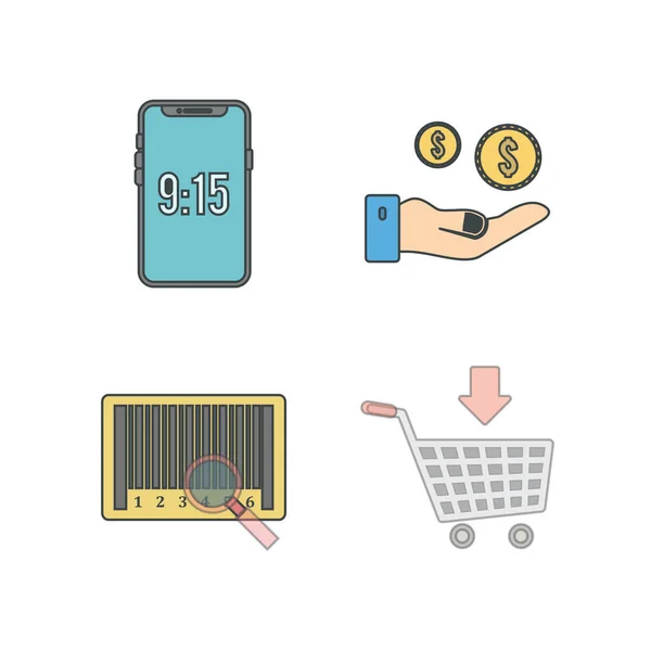 Conjunto Iconos Comercio Electrónico Aislados Sobre Fondo Blanco — Vector de stock