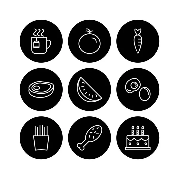 9套在白色背景上隔离的食物图标 — 图库矢量图片