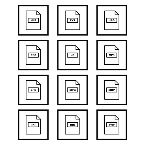 Jeu Formats Fichiers Icônes Sur Fond Blanc Éléments Isolés Vectoriels — Image vectorielle