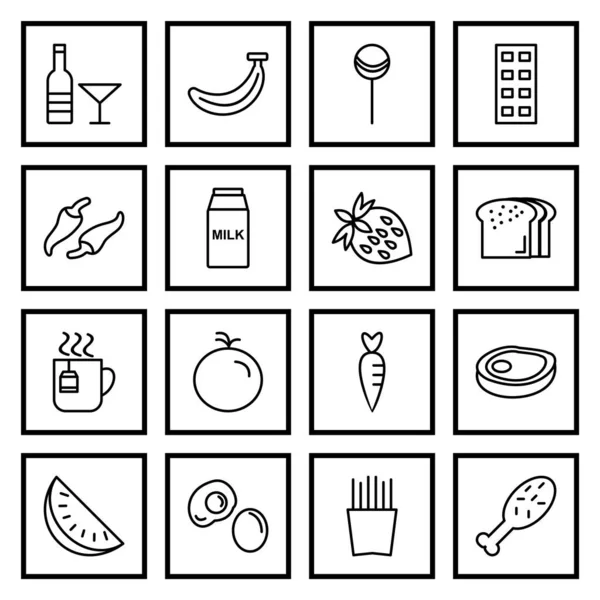 16套在白色背景上隔离的食物图标 — 图库矢量图片