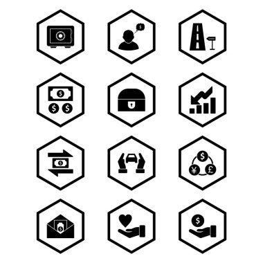 Beyaz Arkaplan Vektörü İzole Edilmiş Elementler Üzerine 12 Bankacılık Simgesi...