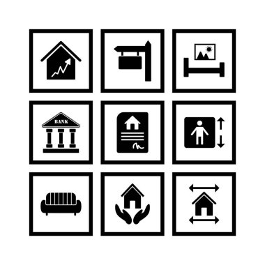 Beyaz Arkaplan Vektörü İzole Edilmiş Elementler Üzerine 9 Emlak Simgesi...