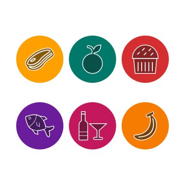 Beyaz Arkaplan Vektörü İzole Edilmiş Elementler Üzerine 6 Gıda Simgesi 
