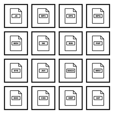 Beyaz Arkaplanda Ayırılmış 16 dosya biçimi Simge Sayfası...