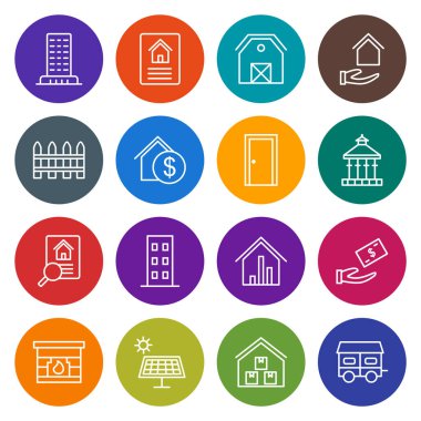 Beyaz Arkaplan Vektörü İzole Edilmiş Elementler Üzerine 16 Emlak Simgesi...