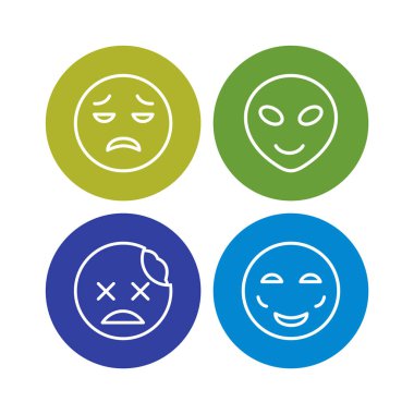 Beyaz arkaplanda 4 tane emoji simgesi izole edildi...