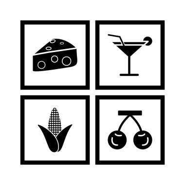 Beyaz arkaplanda 4 Gıda simgesi izole edildi...