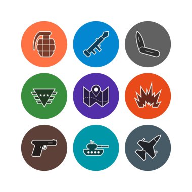 Beyaz Arkaplanda İzole Edilmiş 9 Askeri Simge...