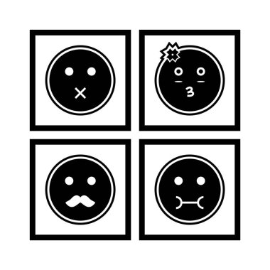 Beyaz arkaplanda 4 tane emoji simgesi izole edildi...