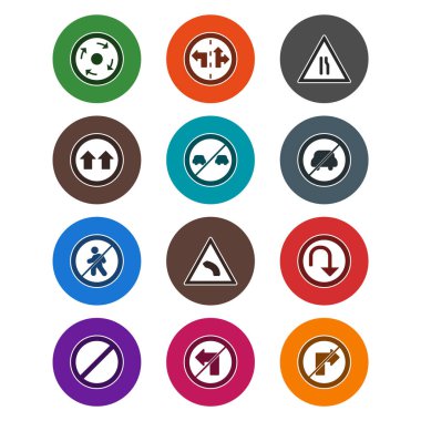 Beyaz Arkaplan Vektörü İzole Edilmiş Elementlere 12 Yol İşareti Simgesi...