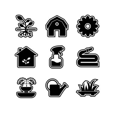 9 Bahçe Simgesi Beyaz Arkaplanda İzole Edildi...