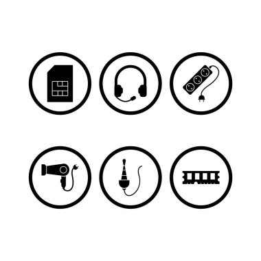 Beyaz Arkaplan Vektörü İzole Edilmiş Elementler üzerinde 6 elektronik aygıt seti...