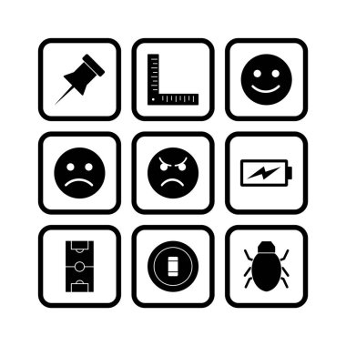 Beyaz Arkaplan Vektörü İzole Edilmiş Elementler Üzerinde 9 Evrensel Simge Kümesi...