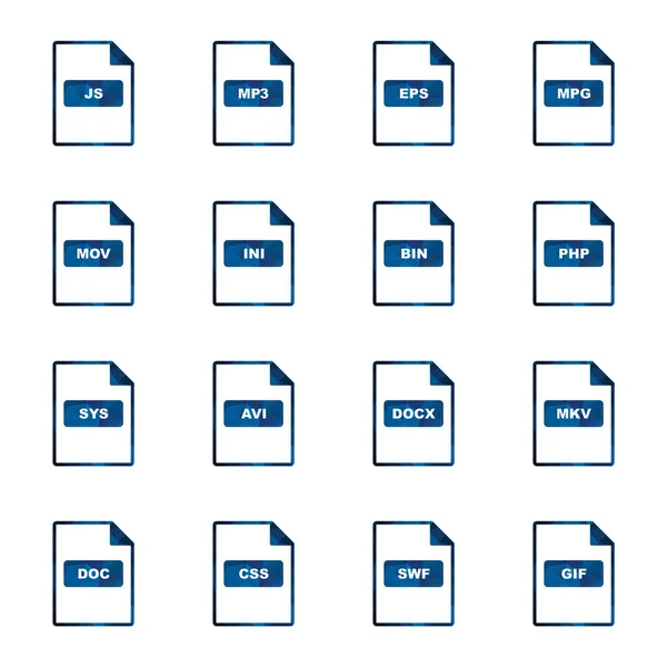 16套文件格式图标 在白色背景下隔离 — 图库矢量图片