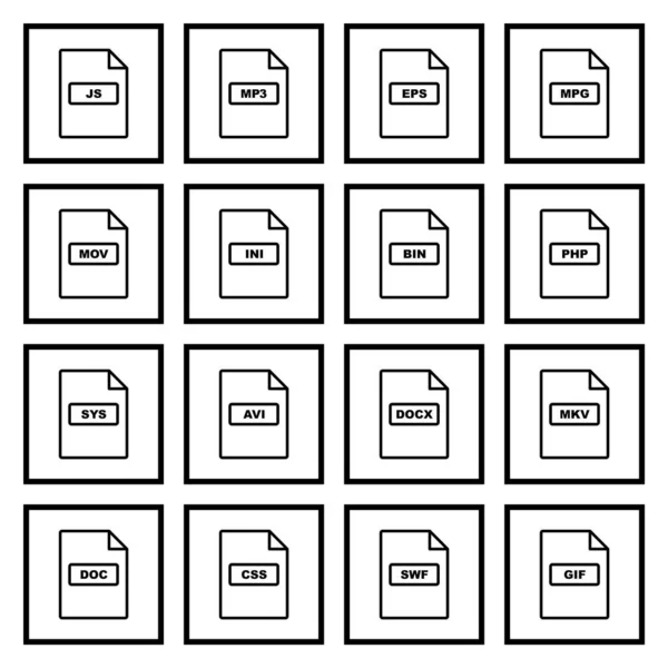 Dateiformate Icons Sheet Isoliert Auf Weißem Hintergrund — Stockvektor