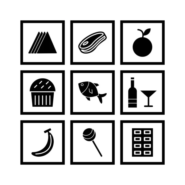 Food Icons Sheet Izolované Bílém Pozadí — Stockový vektor