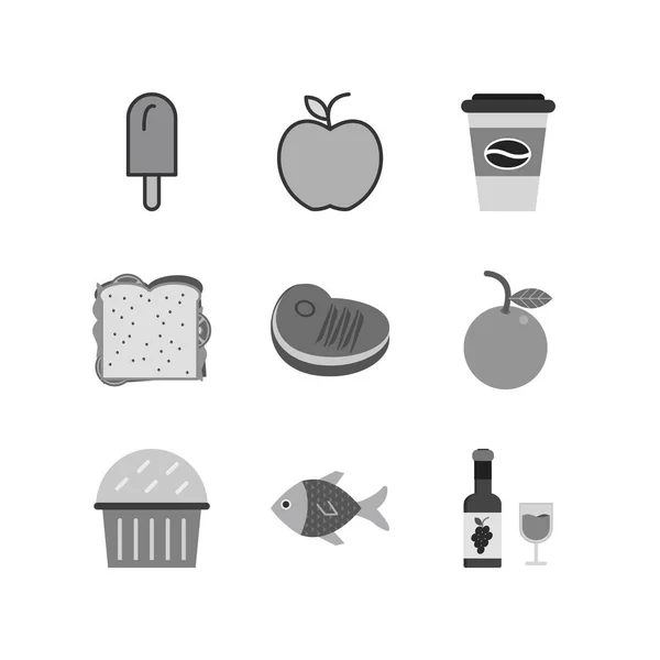 Set Von Food Icons Auf Weißem Hintergrund Vektor Isolierte Elemente — Stockvektor