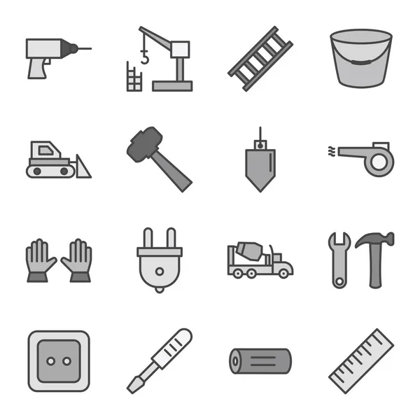 Construction Icons Sheet Isolated White Background — Stock Vector