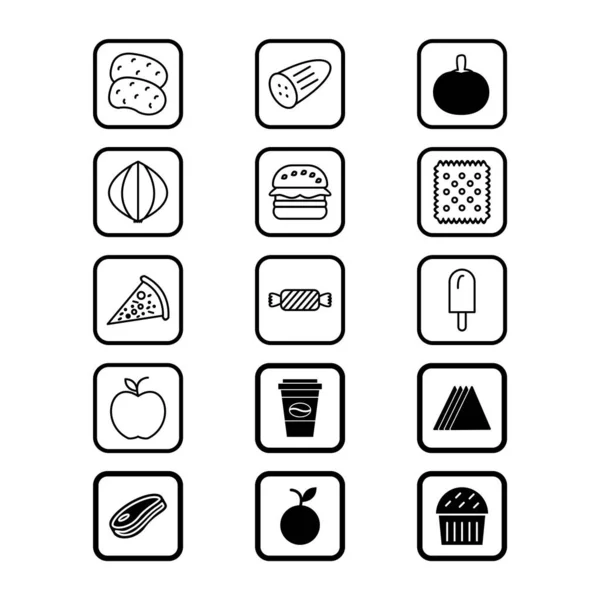 Food Icons Sheet Isolated White Background — Stock Vector