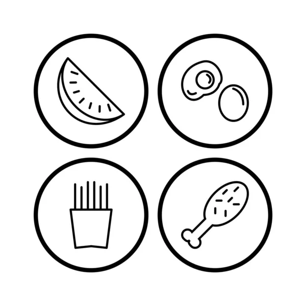 Conjunto Iconos Alimentos Aislados Sobre Fondo Blanco — Archivo Imágenes Vectoriales