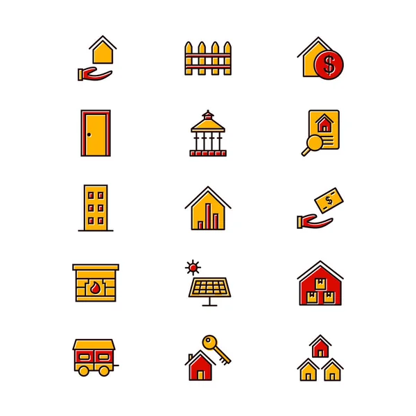 Conjunto Iconos Bienes Raíces Aislados Sobre Fondo Blanco — Vector de stock