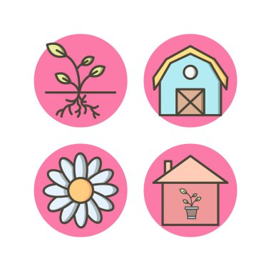 Beyaz Arkaplan Vektörü İzole Edilmiş Elementler Üzerine 4 Bahçe Simgesi...