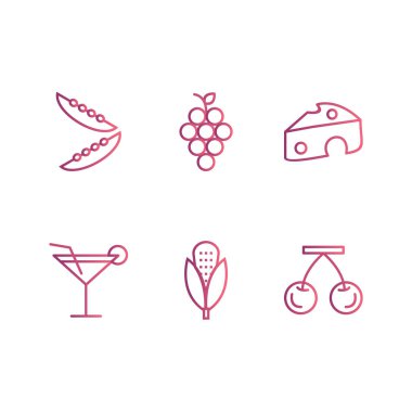 Beyaz arkaplanda 6 yiyecek simgesi izole edildi...