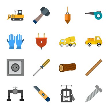 Beyaz Arkaplanda İzole Edilmiş 16 inşaat Simgesi Simgesi...