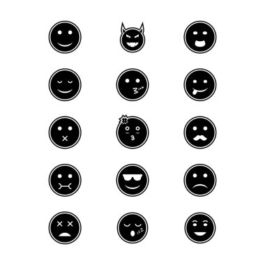 Beyaz Arkaplan Vektörü İzole Edilmiş Elementler Üzerine 15 emoji Simgesi...