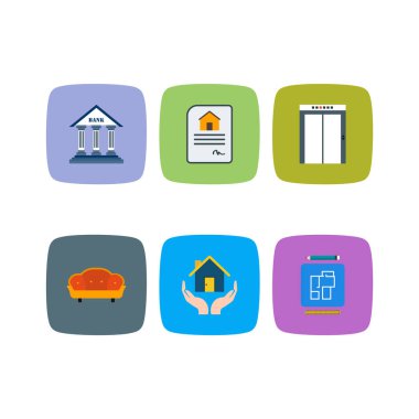 Beyaz Arkaplanda İzole Edilmiş 6 Emlak Simgesi...