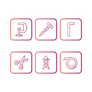 Beyaz Arkaplan Vektörü İzole Edilmiş Elementler Üzerine 6 Yapılandırma Simgesi...