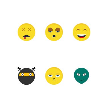 Beyaz arkaplanda 6 tane emoji simgesi izole edildi...
