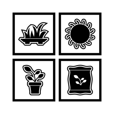 4 Bahçe Simgesi Kağıdı Beyaz Arkaplanda İzole Edildi...