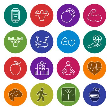 Beyaz arkaplanda izole edilmiş 16 sağlık simgesi...